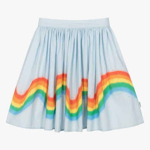 Molo-Girls Blue Organic Cotton Rainbow Skirt | Childrensalon