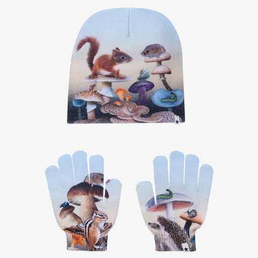 Molo-Girls Blue Woodland Hat & Gloves Set | Childrensalon