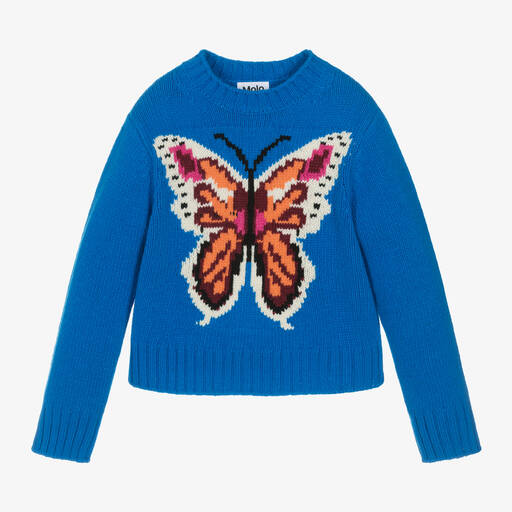 Molo-Girls Blue Wool Butterfly Sweater | Childrensalon