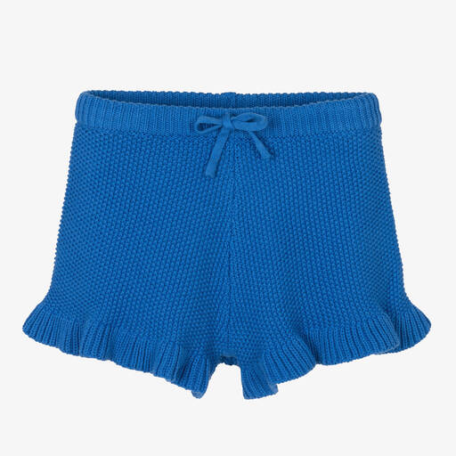 Molo-Girls Cobalt Blue Knitted Cotton Shorts | Childrensalon