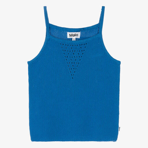 Molo-Girls Cobalt Blue Knitted Cotton Vest | Childrensalon