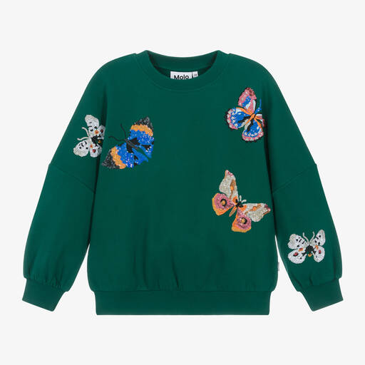 Molo-Girls Green Cotton & Sequin Sweatshirt | Childrensalon