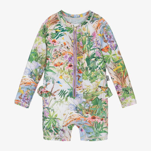 Molo-Girls Green Floral Sun Suit (UPF50+) | Childrensalon