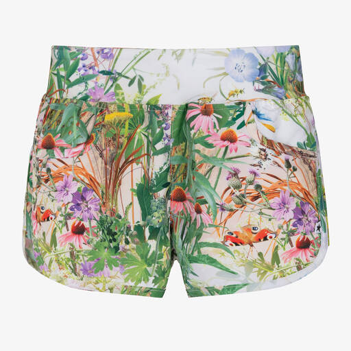 Molo-Girls Green Floral Swim Shorts (UPF50+) | Childrensalon