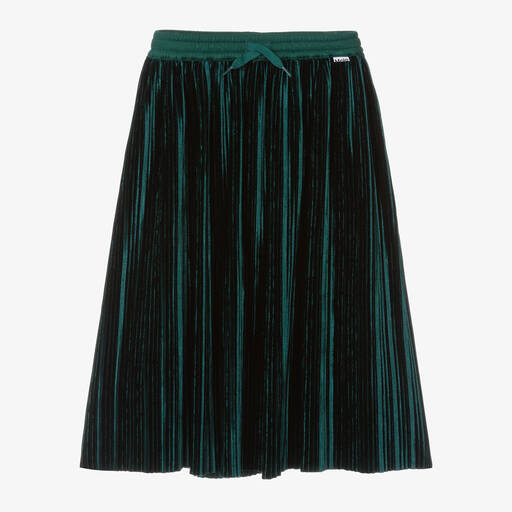 Molo-Girls Green Pleated Velour Skirt | Childrensalon