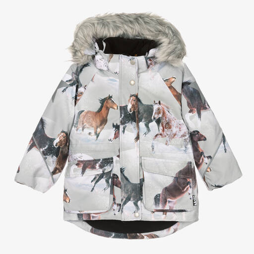 Molo-Girls Grey Horses Ski Jacket | Childrensalon