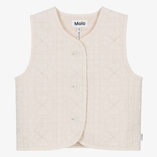 Molo-Girls Ivory Embroidered Floral Cotton Gilet  | Childrensalon