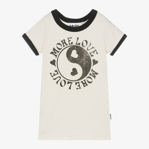 Molo-Girls Ivory Organic Cotton T-Shirt | Childrensalon
