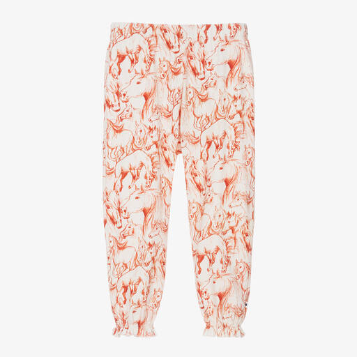 Molo-Girls Ivory & Red Horses Cotton Trousers | Childrensalon