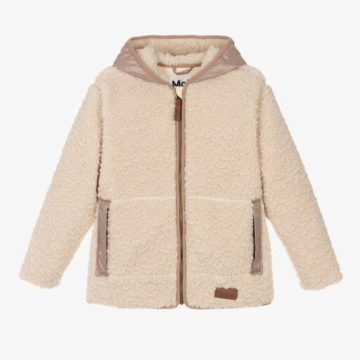 Molo-Girls Ivory Sherpa Fleece Zip-Up Jacket  | Childrensalon