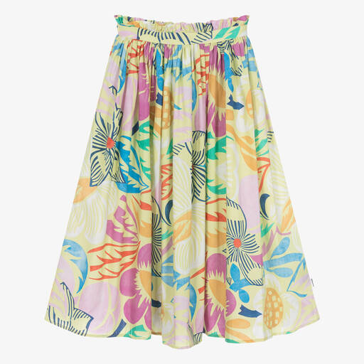Molo-Girls Pale Green Organic Cotton Floral Skirt | Childrensalon