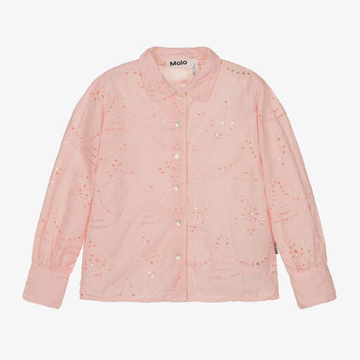 Molo-Girls Pink Cotton Cut Work Shirt | Childrensalon