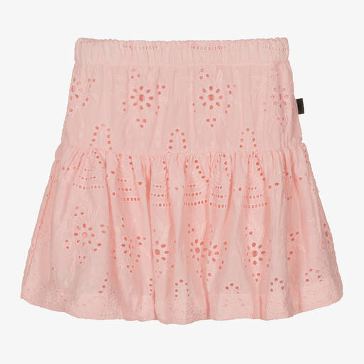 Molo-Girls Pink Cotton Cut Work Skirt | Childrensalon