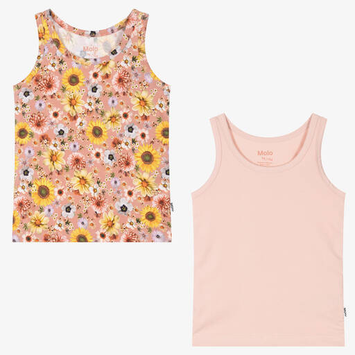 Molo-Girls Pink Cotton Floral Vests (2 Pack) | Childrensalon