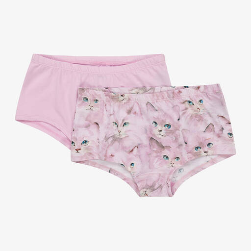 Molo-Girls Pink Cotton Kitten Knickers (2 Pack) | Childrensalon