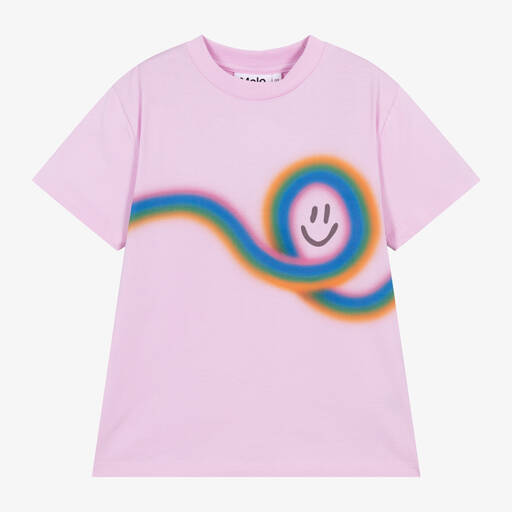 Molo-Girls Pink Cotton Smile T-Shirt | Childrensalon