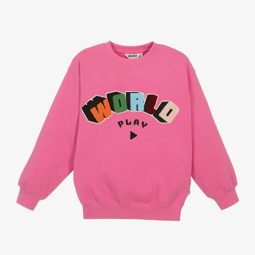 Molo-Girls Pink Cotton World Play Sweatshirt | Childrensalon