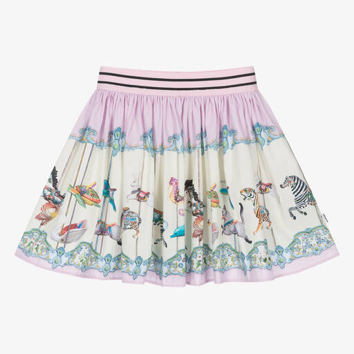 Molo-Girls Pink Organic Cotton Carousel Print Skirt | Childrensalon