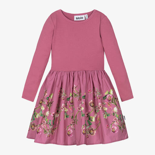 Molo-Girls Pink Organic Cotton Floral Print Dress | Childrensalon