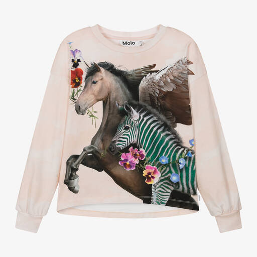 Molo-Girls Pink Organic Cotton Horse Top | Childrensalon