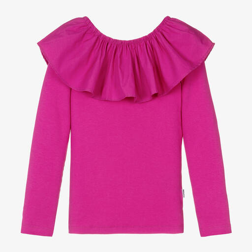 Molo-Girls Pink Organic Cotton Ruffle Top | Childrensalon