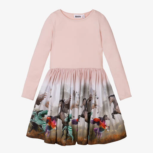 Molo-Girls Pink Organic Cotton Unicorn Dress | Childrensalon