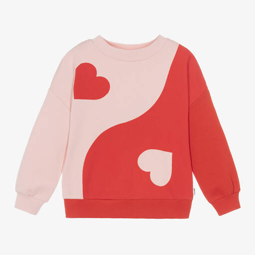 Molo-Girls Pink & Red Cotton Heart Sweatshirt | Childrensalon