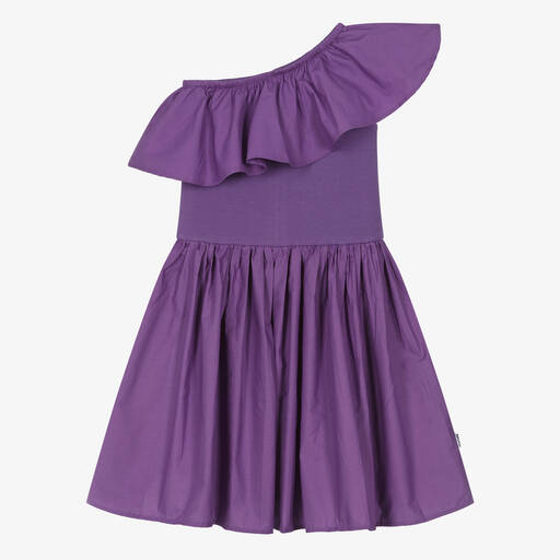 Molo-Girls Purple Organic Cotton One Shoulder Dress | Childrensalon