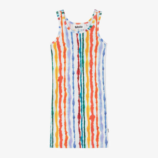 Molo-Girls Rainbow Stripe Organic Cotton Dress | Childrensalon