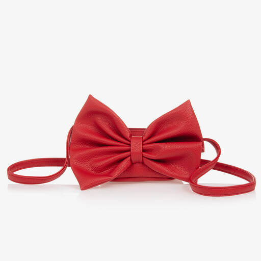 Molo-Girls Red Faux Leather Bow Shoulder Bag (14cm) | Childrensalon