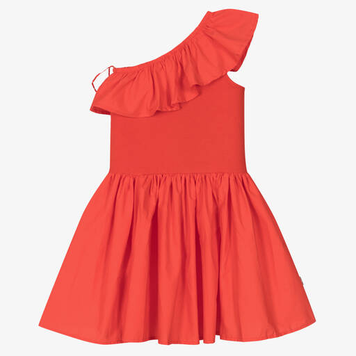 Molo-Girls Red Organic Cotton Ruffle Dress | Childrensalon