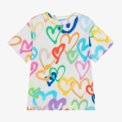 Molo-Girls White Cotton Heart T-Shirt | Childrensalon