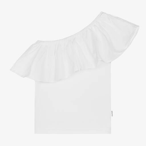 Molo-Girls White Cotton One-Shoulder Top | Childrensalon