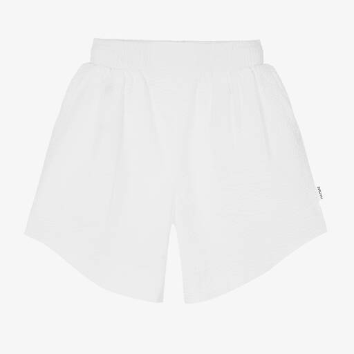 Molo-Girls White Cotton Seersucker Shorts | Childrensalon