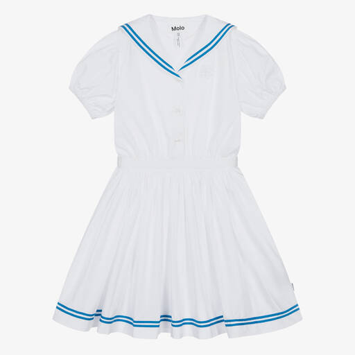 Molo-Girls White Organic Cotton Sailor Dress | Childrensalon