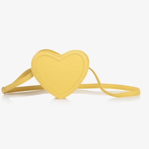 Molo-Girls Yellow Faux Leather Heart Bag (18cm) | Childrensalon