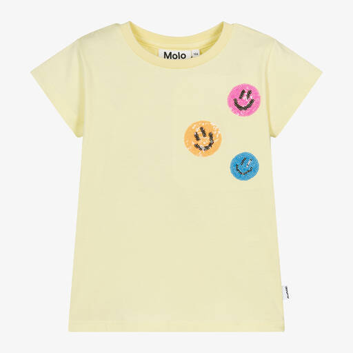 Molo-Girls Yellow Organic Cotton T-Shirt | Childrensalon
