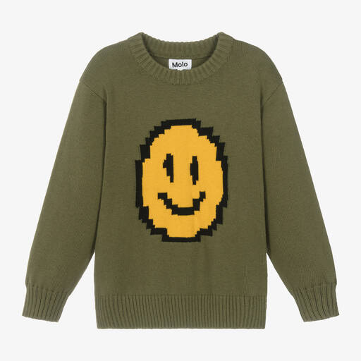 Molo-Green Cotton & Wool Smile Sweater | Childrensalon