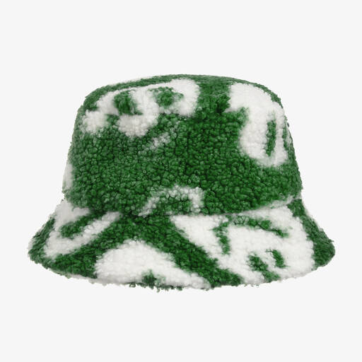 Molo-Green Faux Shearling Happy Faces Bucket Hat | Childrensalon