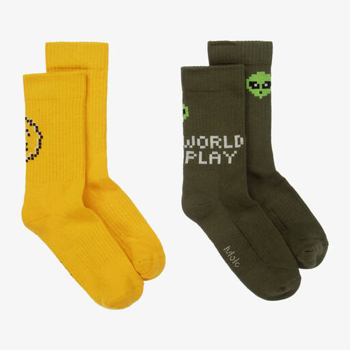 Molo-Green & Yellow Cotton Knit Socks (2 Pack) | Childrensalon
