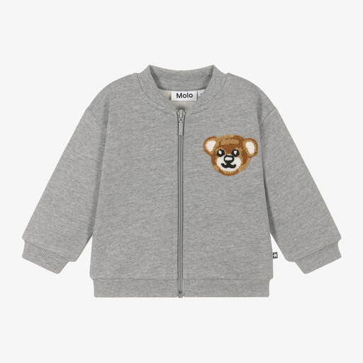 Molo-Grey Cotton Bear Zip-Up Top | Childrensalon