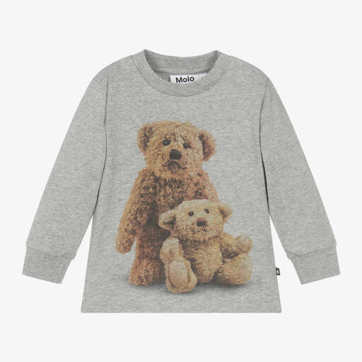 Molo-Grey Cotton Teddy Bear Top | Childrensalon