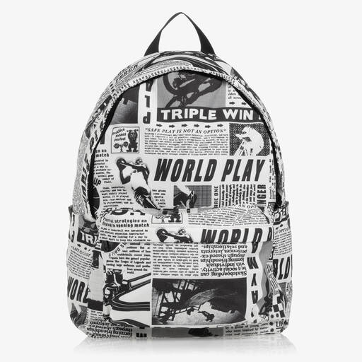 Molo-Ivory & Black Newspaper Backpack (41cm) | Childrensalon