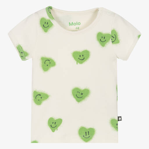 Molo-Ivory Cotton Happy Hearts Baby T-Shirt | Childrensalon