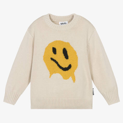 Molo-Ivory Organic Cotton Knit Smile Sweater | Childrensalon