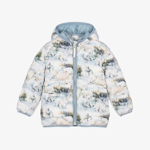 Molo-Pale Blue Polar Bear Puffer Jacket | Childrensalon