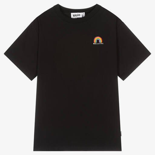 Molo-Teen Black Organic Cotton Rainbow T-Shirt | Childrensalon