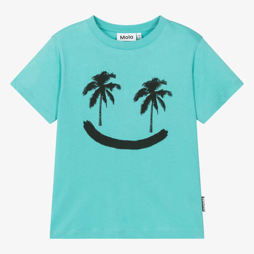 Molo-Teen Blue Cotton Palm Tree T-Shirt | Childrensalon