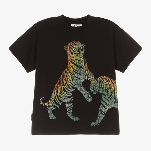 Molo-Teen Boys Black Cotton Tiger T-Shirt | Childrensalon