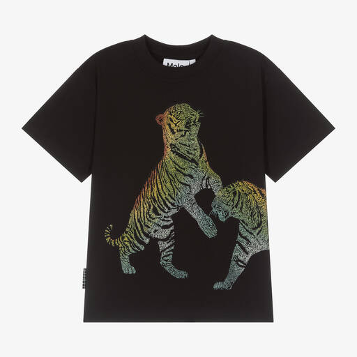 Molo-Teen Boys Black Cotton Tiger T-Shirt | Childrensalon